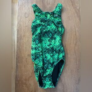 Green Geometric Kids Swimsuit
